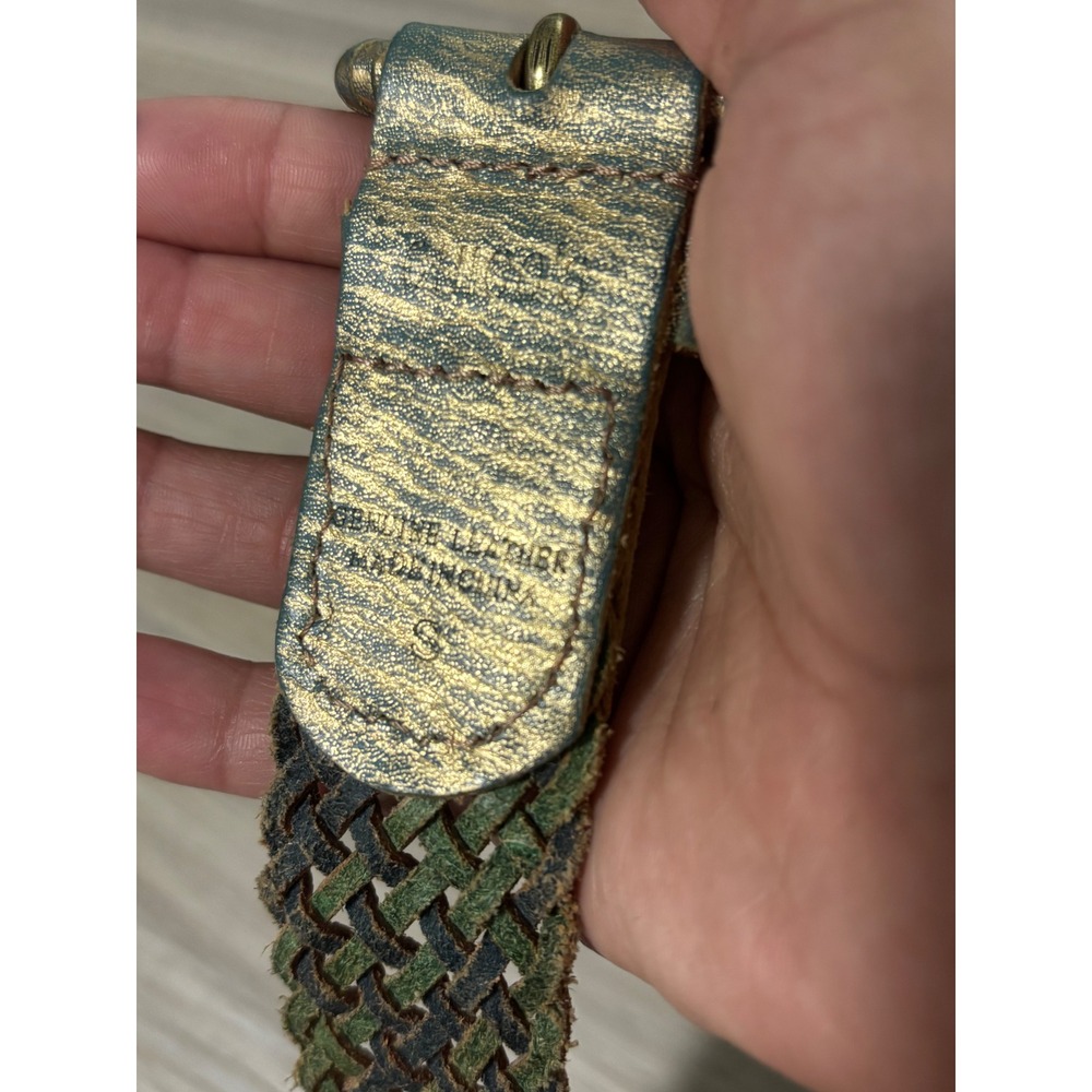 Chicos Womens Braided Leather Belt Gold Green Metallic Woven‎ Small - Picture 6 of 6